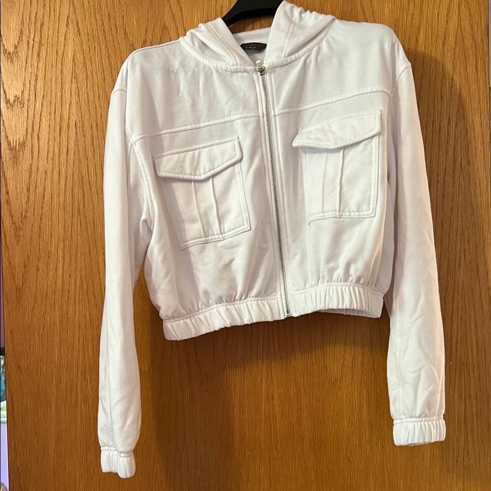 BNWT Danskin white super soft sweat jacket with hood